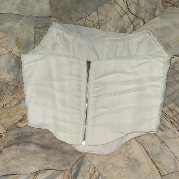 Women's Vintage Strapless Open Back Boned Mesh Bustier Zip Back Corset - Picture 3 of 6